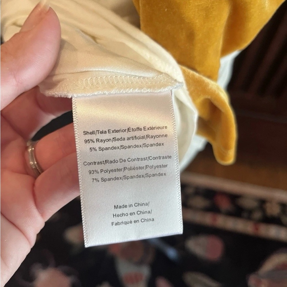 Modcloth White and Gold Velvet Sleeves Baseball Top - Picture 5 of 6